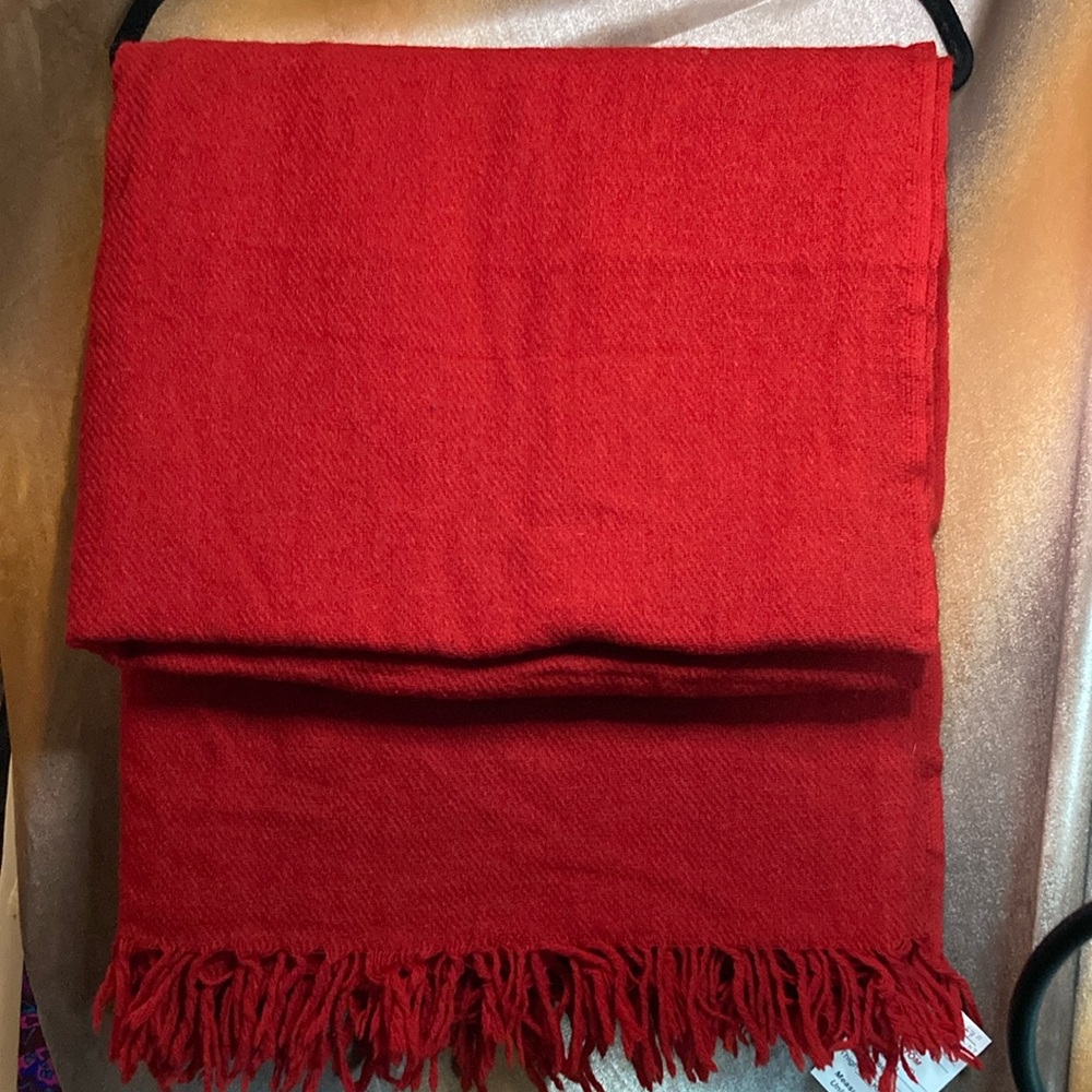 Vintage dark red Amana‎ woolen Mills wool throw blanket 67” x 67” 410